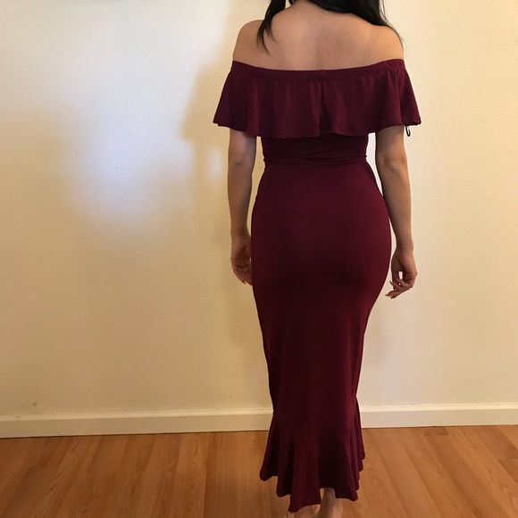 RESTOCK* Burgundy Penelope Off The Shoulder Dress - Picture 6 of 8